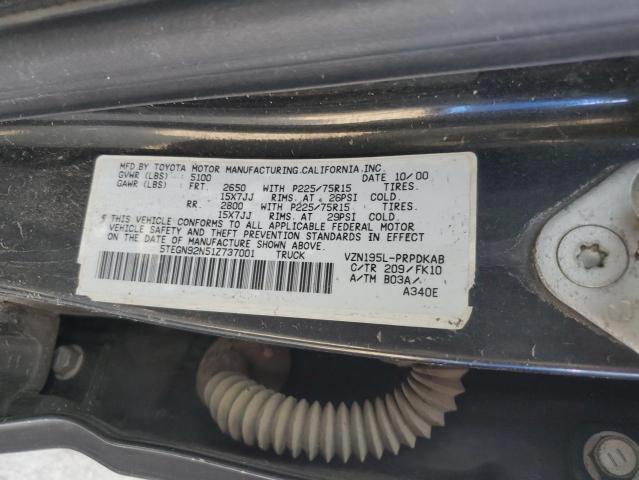 5TEGN92N51Z737001 - 2001 TOYOTA TACOMA DOUBLE CAB PRERUNNER BLACK photo 12