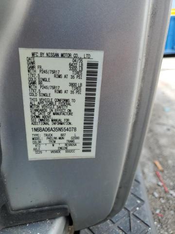 1N6BA06A35N554078 - 2005 NISSAN TITAN XE SILVER photo 12