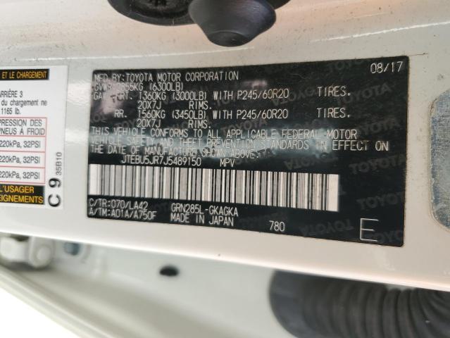 JTEBU5JR7J5489150 - 2018 TOYOTA 4RUNNER SR5/SR5 PREMIUM WHITE photo 13