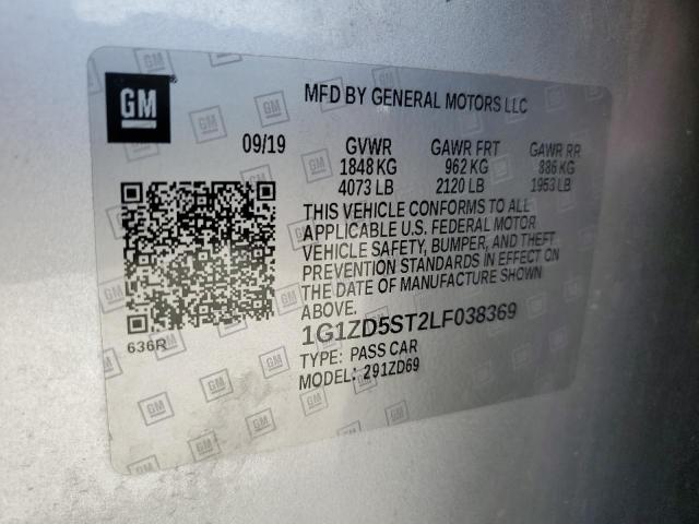 1G1ZD5ST2LF038369 - 2020 CHEVROLET MALIBU LT SILVER photo 12