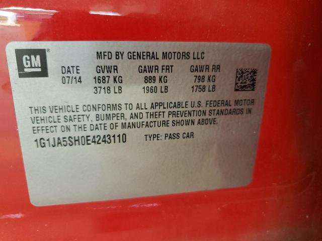 1G1JA5SH0E4243110 - 2014 CHEVROLET SONIC LS RED photo 12