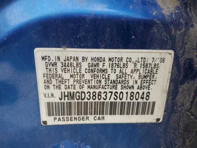 JHMGD38637S018048 - 2007 HONDA FIT S 蓝色 照片 12