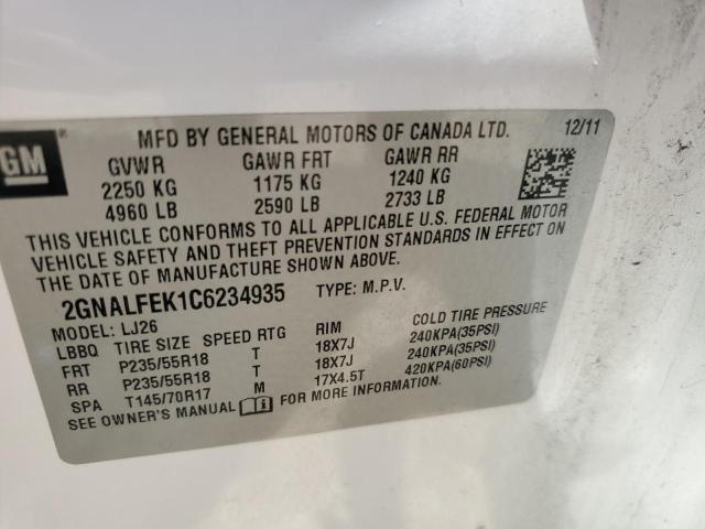 2GNALFEK1C6234935 - 2012 CHEVROLET EQUINOX LTZ WHITE photo 12