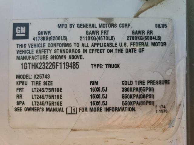 1GTHK23226F119485 - 2006 GMC SIERRA K2500 HEAVY DUTY WHITE photo 12