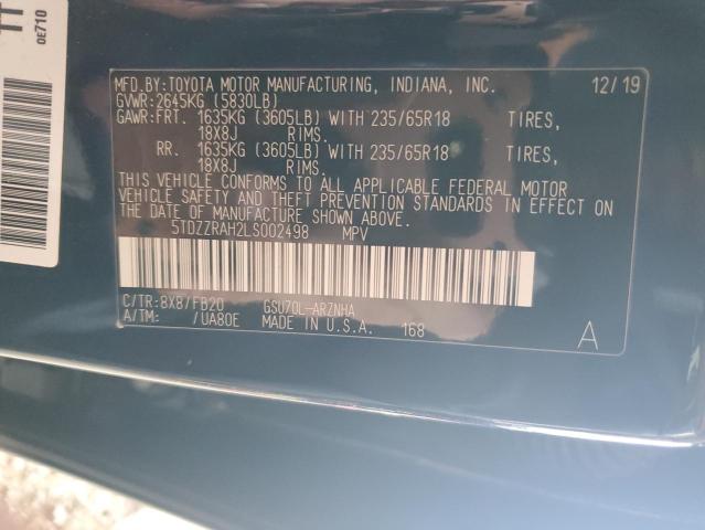 5TDZZRAH2LS002498 - 2020 TOYOTA HIGHLANDER L BLUE photo 13