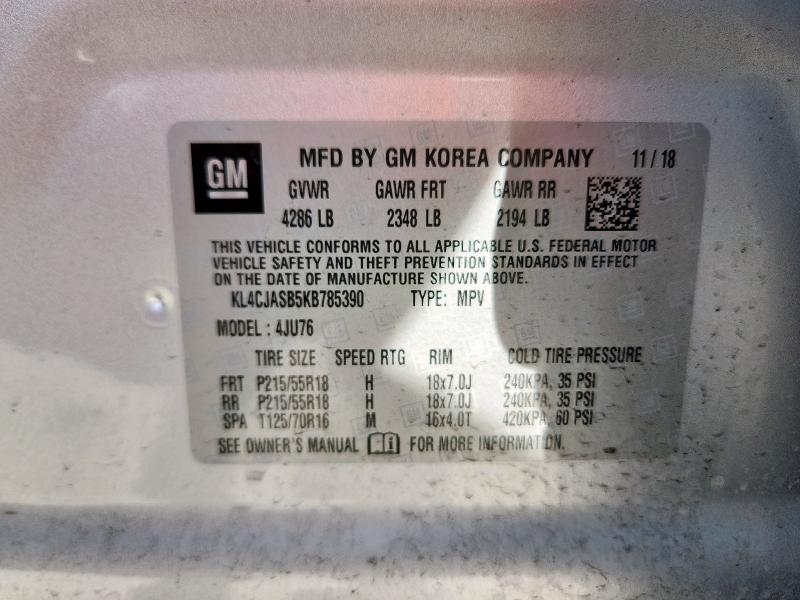 KL4CJASB5KB785390 - 2019 BUICK ENCORE PREFERRED ვერცხლისფერი ფოტო 14