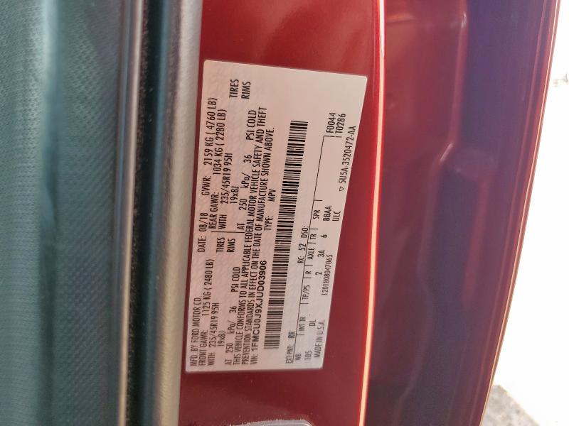 1FMCU0J9XJUD03906 - 2018 FORD ESCAPE TITANIUM Czerwony zdjęcie 13