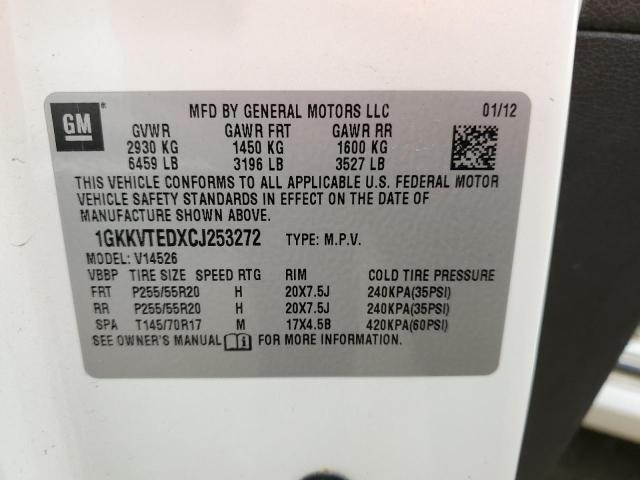 1GKKVTEDXCJ253272 - 2012 GMC ACADIA DENALI WHITE photo 13