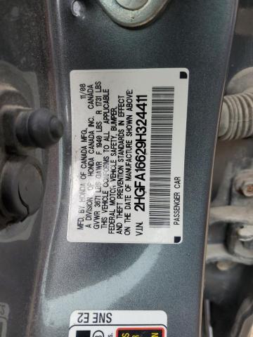 2HGFA16629H324411 - 2009 HONDA CIVIC LX-S Մոխրագույն լուսանկար 12