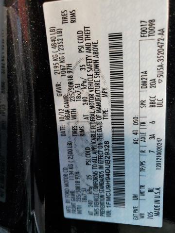 1FMCU9H94DUB29328 - 2013 FORD ESCAPE SEL BLACK photo 12