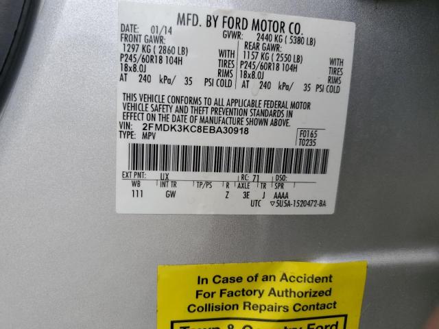 2FMDK3KC8EBA30918 - 2014 FORD EDGE LIMITED SILVER photo 12