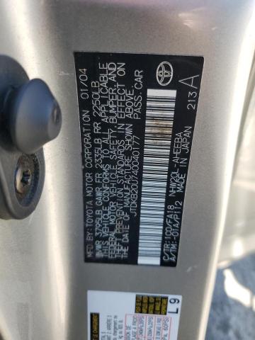 JTDKB20U740040177 - 2004 TOYOTA PRIUS SILVER photo 12