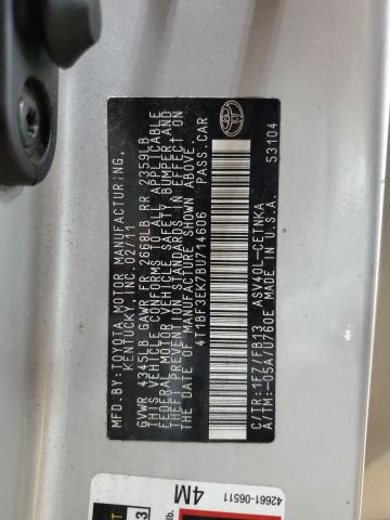 4T1BF3EK7BU714606 - 2011 TOYOTA CAMRY BASE GRAY photo 12