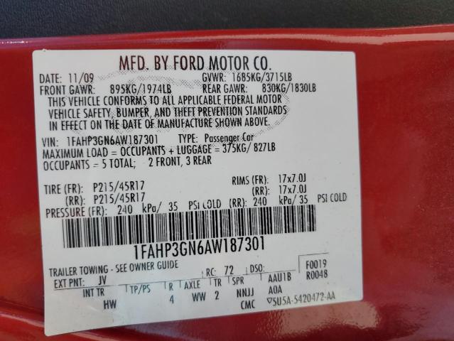 1FAHP3GN6AW187301 - 2010 FORD FOCUS SES RED photo 12