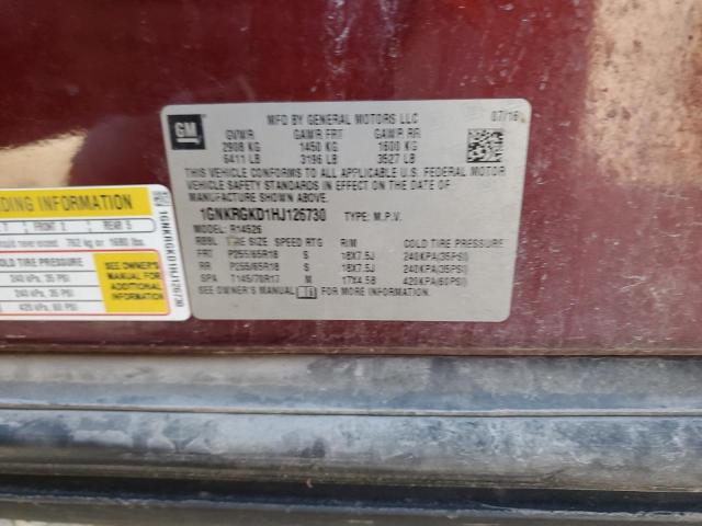 1GNKRGKD1HJ126730 - 2017 CHEVROLET TRAVERSE LT ბურგუნდია ფოტო 12