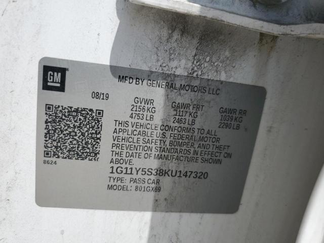 1G11Y5S38KU147320 - 2019 CHEVROLET IMPALA LS თეთრი ფოტო 12