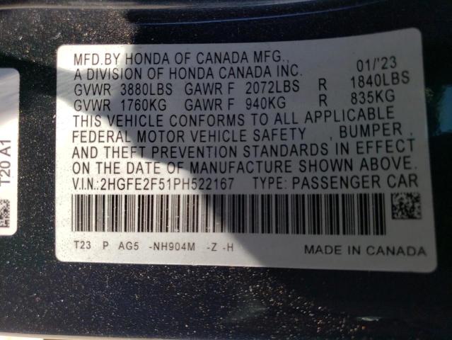 2HGFE2F51PH522167 - 2023 HONDA CIVIC SPORT Grafit foto 12