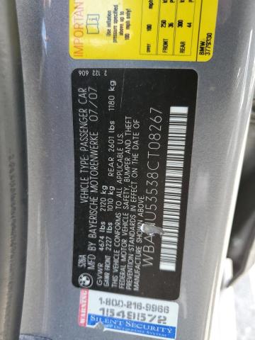 WBANU53538CT08267 - 2008 BMW 528 I GRAY photo 12