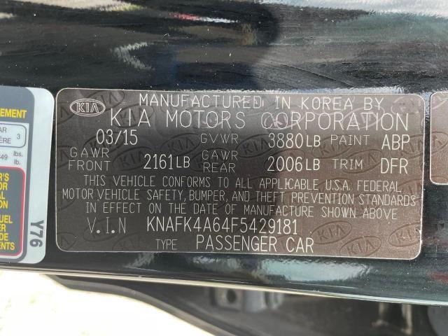 KNAFK4A64F5429181 - 2015 KIA FORTE LX BLACK photo 10