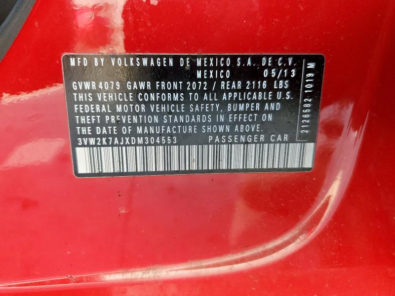 3VW2K7AJXDM304553 - 2013 VOLKSWAGEN JETTA BASE Czerwony zdjęcie 13