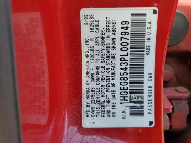 1HGEG8543PL007949 - 1993 HONDA CIVIC DX RED photo 12