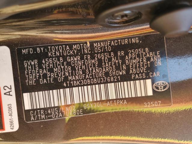 4T1BK3DB0BU376821 - 2011 TOYOTA AVALON BASE BLACK photo 12