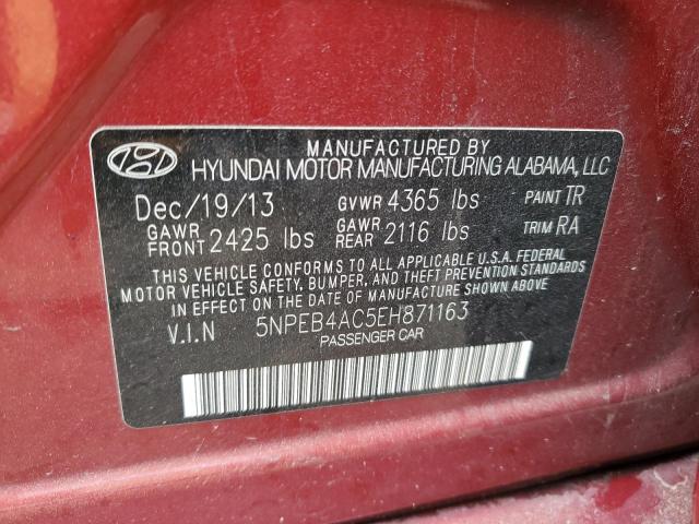 5NPEB4AC5EH871163 - 2014 HYUNDAI SONATA GLS RED photo 12