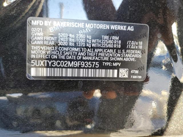 5UXTY3C02M9F93575 - 2021 BMW X3 SDRIVE30I BLACK photo 10