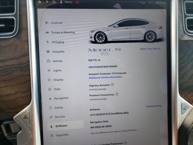 5YJSA1E15GF149450 - 2016 TESLA MODEL S Սպիտակ լուսանկար 9