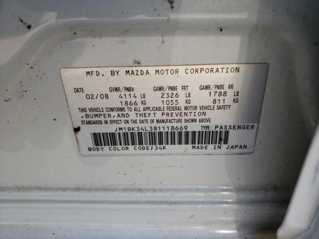 JM1BK34L381118669 - 2008 MAZDA SPEED 3 Ақ фото 12