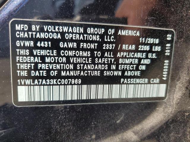 1VWLA7A33KC007969 - 2019 VOLKSWAGEN PASSAT WOLFSBURG 黑色 照片 12