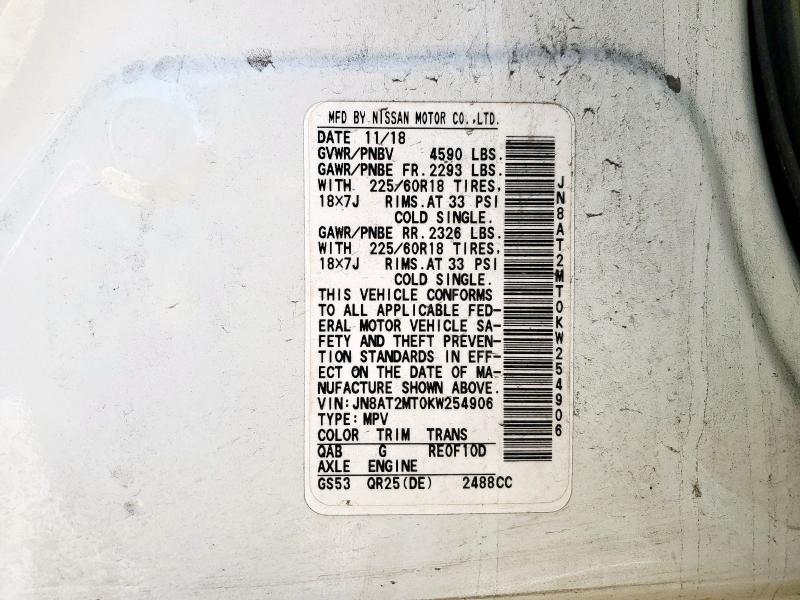 JN8AT2MT0KW254906 - 2019 NISSAN ROGUE S 白色 照片 14