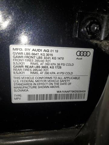 WA1VAAF73KD028409 - 2019 AUDI Q7 PRESTIGE Қара фото 13