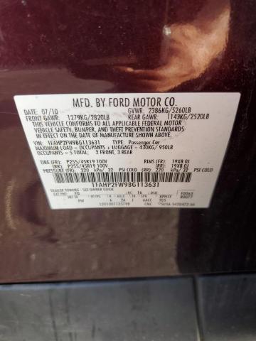 1FAHP2FW9BG113631 - 2011 FORD TAURUS LIMITED BURGUNDY photo 12