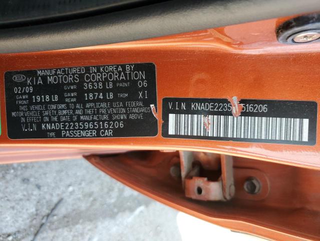 KNADE223596516206 - 2009 KIA RIO BASE ORANGE photo 12