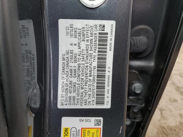 2HGFE1F70RH311749 - 2024 HONDA CIVIC EX GRAY photo 12
