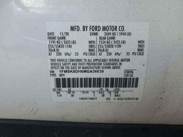 1FMSK8DH6MGA36639 - 2021 FORD EXPLORER XLT WHITE photo 13