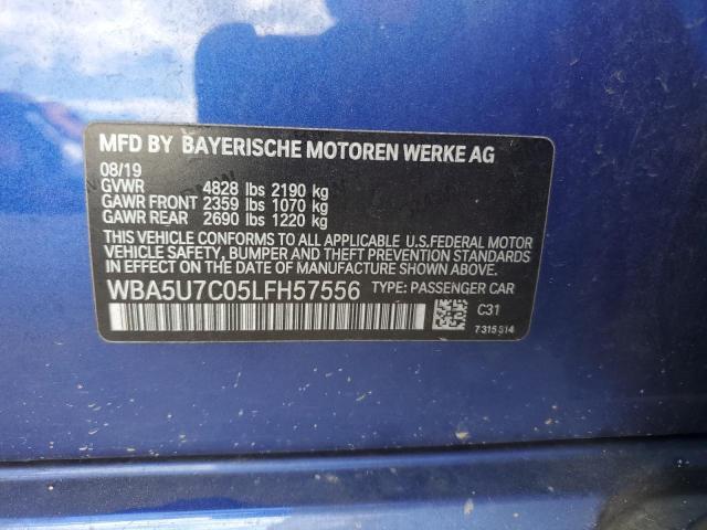 WBA5U7C05LFH57556 - 2020 BMW M340I BLUE photo 12