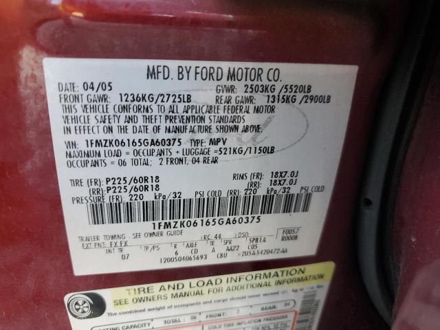 1FMZK06165GA60375 - 2005 FORD FREESTYLE LIMITED RED photo 13