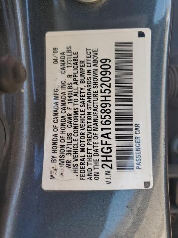 2HGFA16589H520909 - 2009 HONDA CIVIC LX GRAY photo 12