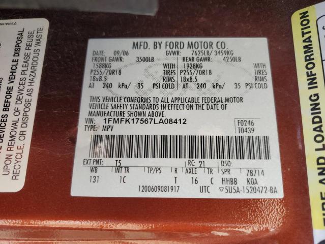 1FMFK17567LA08412 - 2007 FORD EXPEDITION EL EDDIE BAUER MAROON photo 13