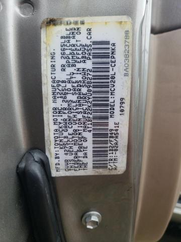 4T1BF22K2YU098272 - 2000 TOYOTA CAMRY LE TAN photo 12