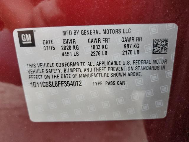 1G11C5SL8FF354072 - 2015 CHEVROLET MALIBU 1LT 勃艮第红 照片 12