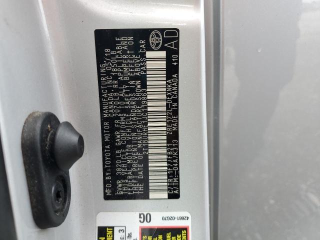 2T1BURHE1JC119863 - 2018 TOYOTA COROLLA L ვერცხლისფერი ფოტო 12