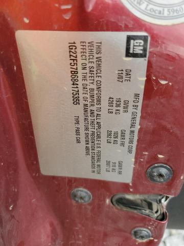 1G2ZF57B684175355 - 2008 PONTIAC G6 VALUE LEADER RED photo 12