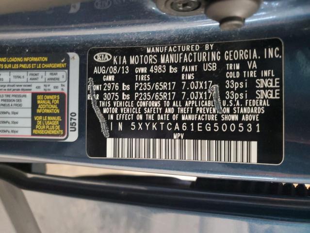 5XYKTCA61EG500531 - 2014 KIA SORENTO LX BLUE photo 12