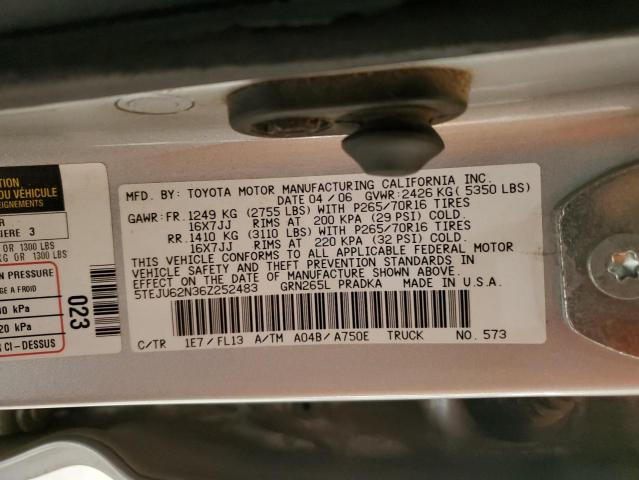 5TEJU62N36Z252483 - 2006 TOYOTA TACOMA DOUBLE CAB PRERUNNER SILVER photo 12