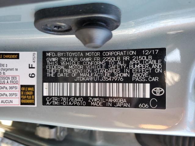 JTDKARFU1J3547976 - 2018 TOYOTA PRIUS SILVER photo 12