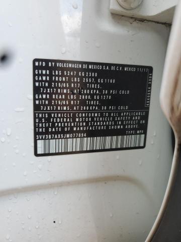 3VV3B7AX5JM077894 - 2018 VOLKSWAGEN TIGUAN SE თეთრი ფოტო 12