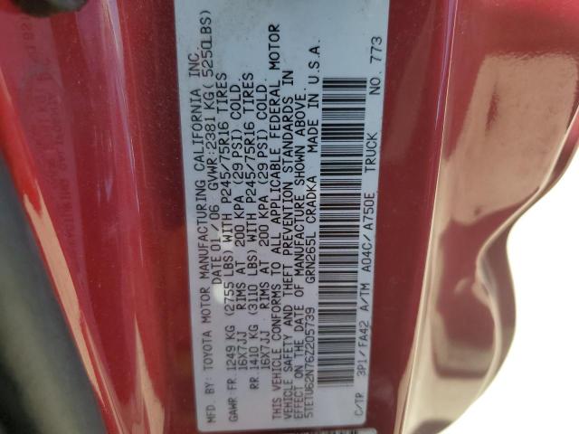 5TETU62N76Z205739 - 2006 TOYOTA TACOMA PRERUNNER ACCESS CAB BURGUNDY photo 12